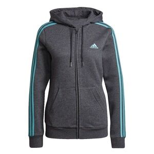 NEW! ADIDAS ESSENTIALS 3-STRIPE FLEECE FULL ZIP DK GRAY AND MINT TEAL HOODIE SzS